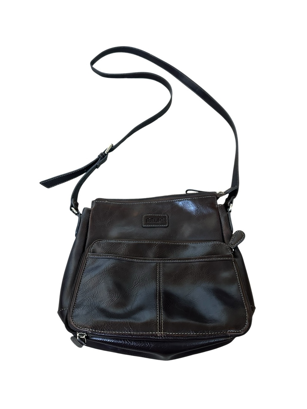 Relic x Fossil Brown Faux Leather Crossbody Bag Travel Utility Casual